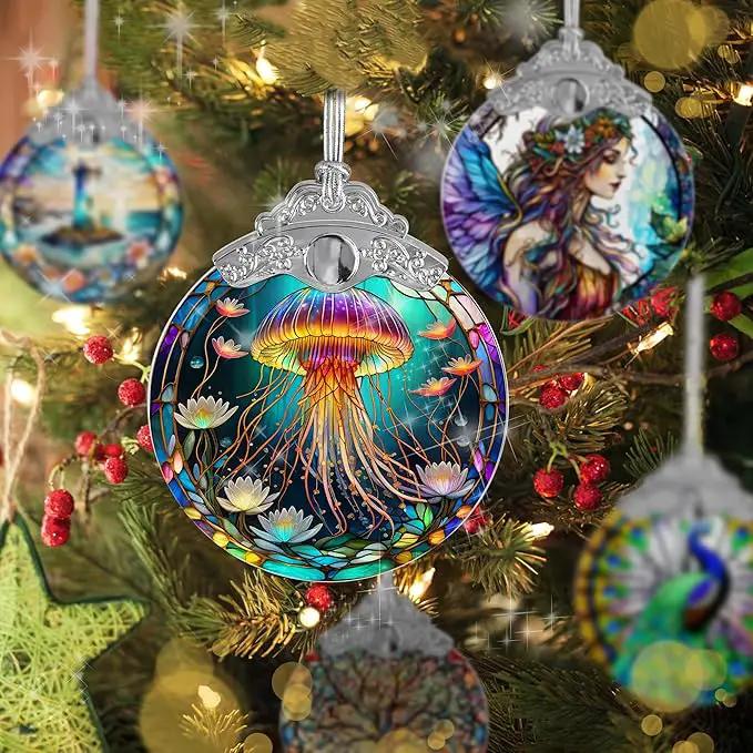 Stained Glass Suncatcher, Jocidea Jellyfish Ornament, Christmas Ornaments, Holidays Ornaments, Christmas Tree Decor, Jellyfish Decor for Home, Jellyfish Gifts by GreenHaven Gardens