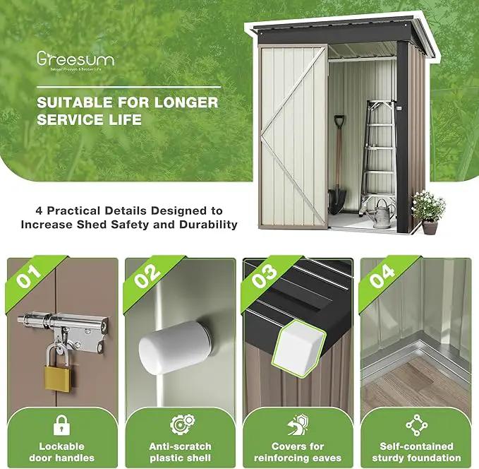 Greesum Outdoor Storage Shed 5 x 3 ft. Utility Tool Shed Metal Storage Garden Shed with Door & Lock for Patio Storage, Brown by GreenHaven Gardens