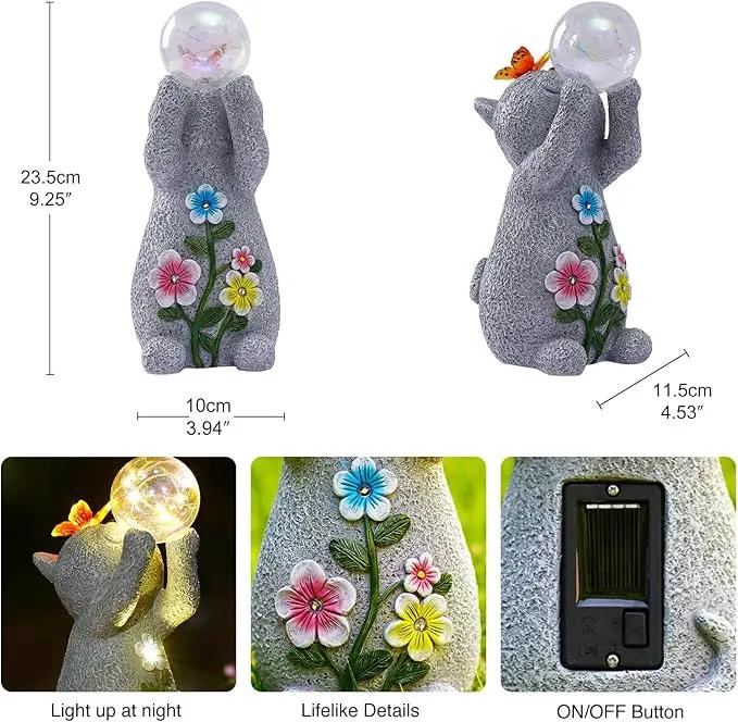 Goodeco Solar Cat Garden Statue - Outdoor Cat Decor with Solar Butterfly & Succulent Flowers LED Lights for Cat Lovers and Garden Enthusiasts - Ideal Gifts for Mom & Birthdays by GreenHaven Gardens