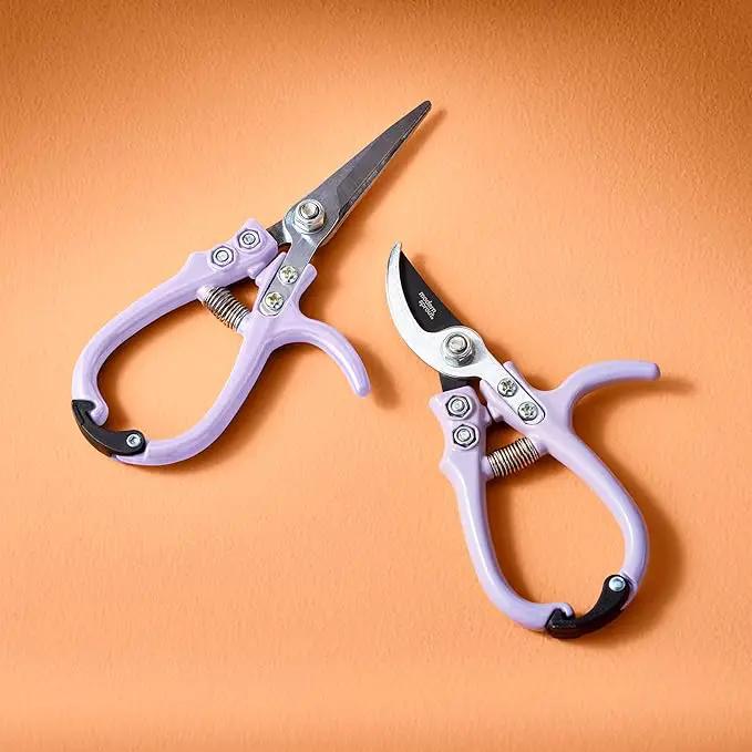Modern Sprout Hand Pruners & Shears Set - Lightweight Gardening Tools W/Easy Lock - Sharp Carbon Steel Blades -Rust Resistant Scissors for Herbs, Flowers - Reusable Holster - Lavender by GreenHaven Gardens