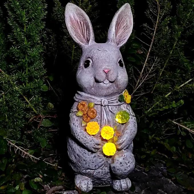 Easter Bunny Statue with Glowing Decorative Solar Ball - Home and Garden Rabbit Decor Solar Garden Outdoor Statue for Patio and Garden Easter Gifts,Figurine Light Gifts for Bunny Lovers and Friends by GreenHaven Gardens