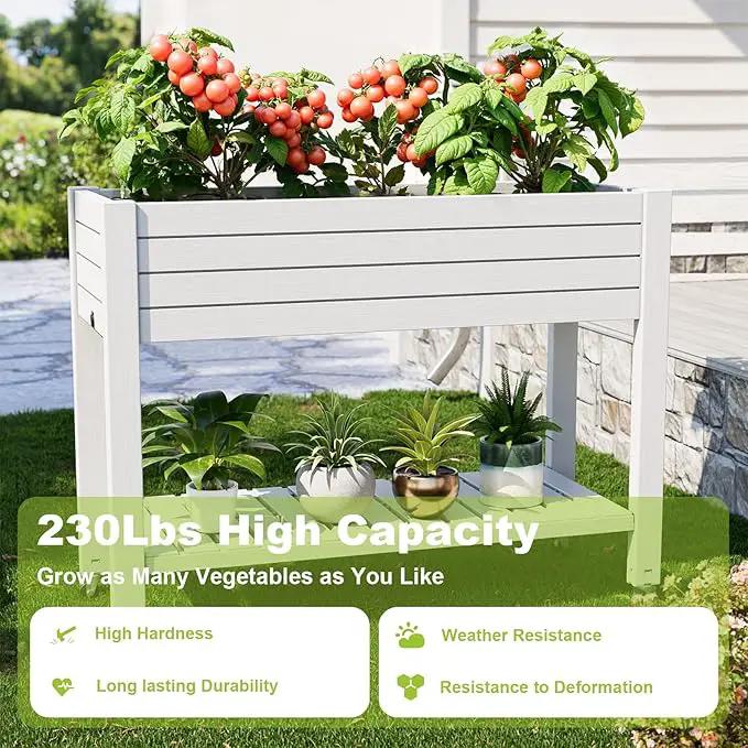 Elevated Raised Garden Bed with Wheels,Outdoor Large Resin Patio Planter Box Stand Divisible with Drain Plug,Water Monitor for Plants Vegetables Flowers Fruits(Ashen) by GreenHaven Gardens
