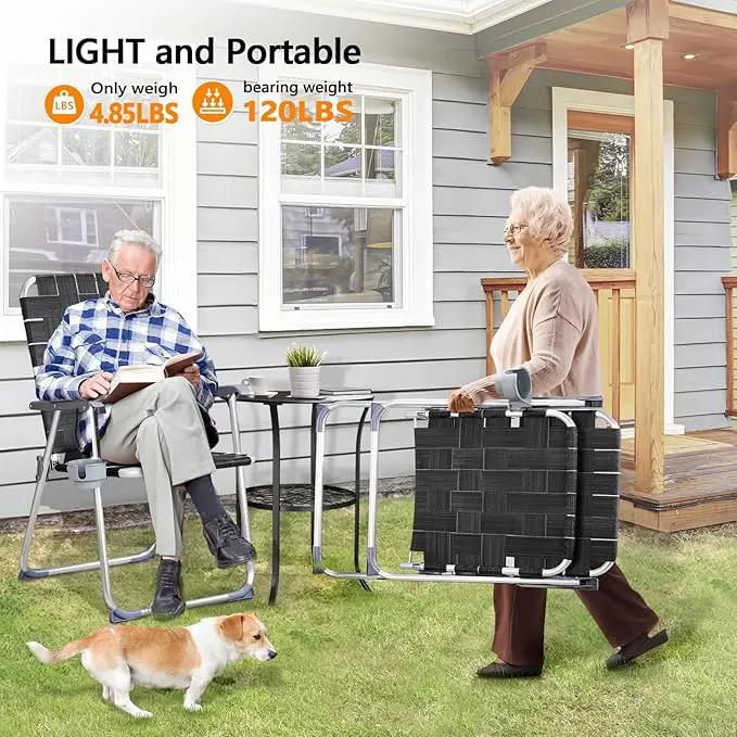 VINGLI Aluminum Patio Lawn Chairs Folding Set of 2 with Detachable Cup Holder, Webbed Beach Chair Folding Chair Outdoor Portable Camping Chair for Yard, Garden by GreenHaven Gardens