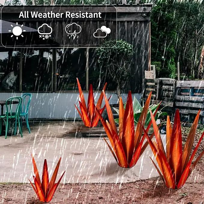 Large Tequila Rustic Sculpture, Rustic Metal Agave Plants for Outdoor Patio Yard, Home Decor Hand Painted Garden Yard Statue, Lawn Ornaments Yard Stakes (Red - L) by GreenHaven Gardens
