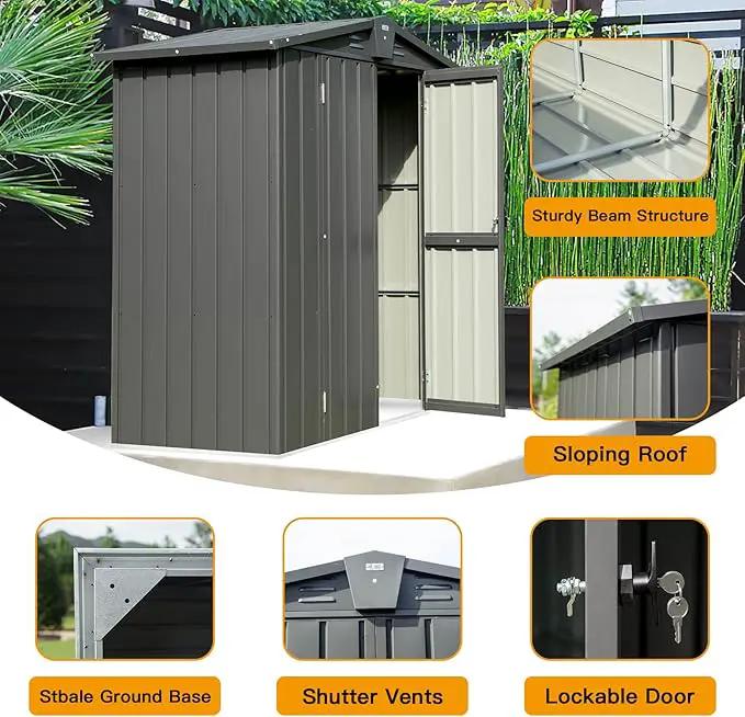 Domi Outdoor Storage Shed 5'x3, Metal Waterproof Tool Shed Utility Storage House with Double Lockable Doors & Air Vent for Garden Backyard Patio Lawn by GreenHaven Gardens