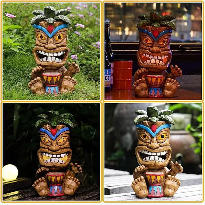 Outdoor Tiki Statue Decoration-Solar Power Light Tiki Garden Statues-Tiki Bar Decor Totem Pole Waterproof Figurines for Garden,Patio,Balcony,Yard,Lawn Ornament,10.43 Inch Tall by GreenHaven Gardens