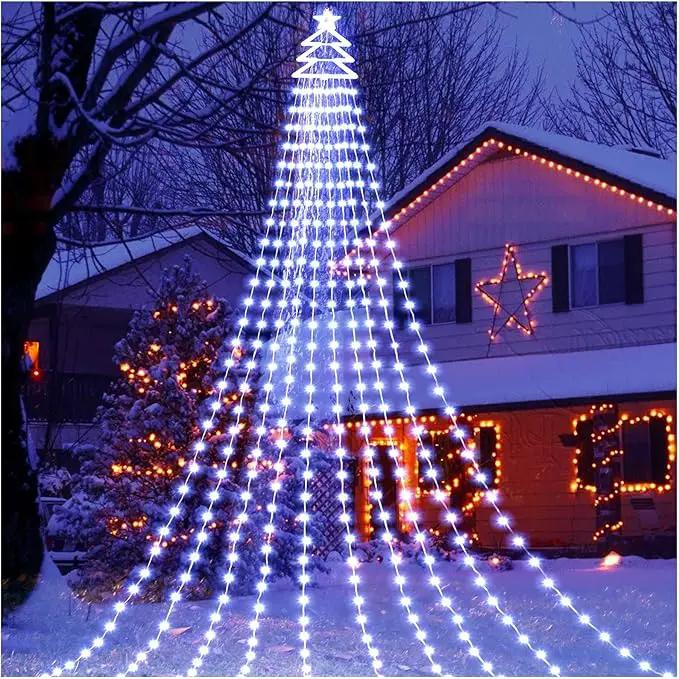 Outdoor Christmas Decorations Yard Star String Lights 420 LED Waterproof, 8 Lighting Modes Waterfall Lights for Yard Patio Garden Party (Cold White) by GreenHaven Gardens