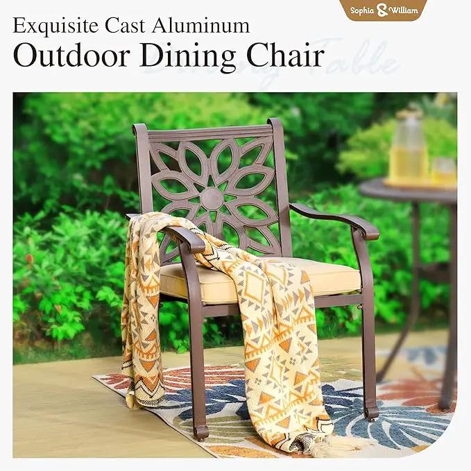 Sophia & William 7 Pieces Cast Aluminium Patio Dining Set for 6 People, Powder-Coating Outdoor Table and 4 Chairs & 2 Swivel Rocking Chairs, Outdoor Patio Table Set with 2.3" Umbrella Hole, Bronze by GreenHaven Gardens