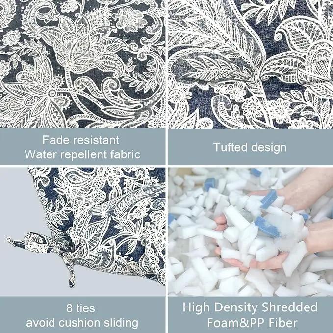 LVTXIII Outdoor Low Back Chair Cushions, Seasonal Replacement Adirondack Chair Cushion with Ties, Patio Waterproof Seat Cushions for Home Garden Use, 21 W x 21 D, Set of 2, Damask Lapis by GreenHaven Gardens