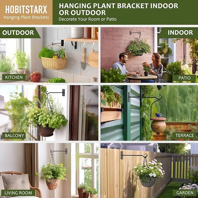 Heavy Duty Plant Hangers Outdoor- Hand-Forged Hanging Plant Brackets - 2 Pack 12 Inch Black Wrought Iron Wall Plant Hooks for Hanging Plants, Lanterns, Bird Feeders by GreenHaven Gardens