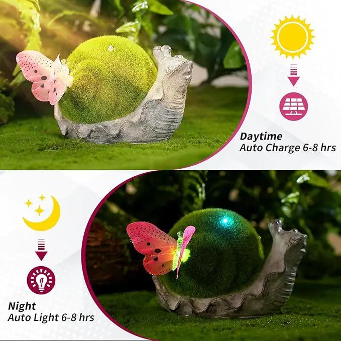 Solar Snail Garden Statue Lights for Outdoor Decor Flocking with LED Figurine Lighting Resin Slug Flocked Decorations for Patio Lawn Yard Home Housewarming Mom Wowen Gifts by GreenHaven Gardens