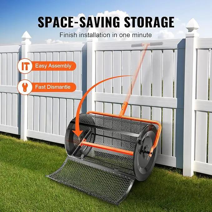 VEVOR Compost Spreader, 24.4-25.6" Height Adjustable Handle, 24" Wide, Lawn and Garden Peat Moss Roller with Side Latches, Powder Coated Steel Mesh Basket for Spreading Manure, Topsoil, Black by GreenHaven Gardens