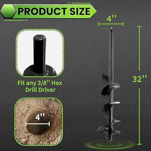 SYITCUN Auger Drill Bit for Planting - 4"X32" Heavy-Duty Post Hole Auger - Auger Post Hole Digger for Fence- 3/8" Hex Drive Drill by GreenHaven Gardens