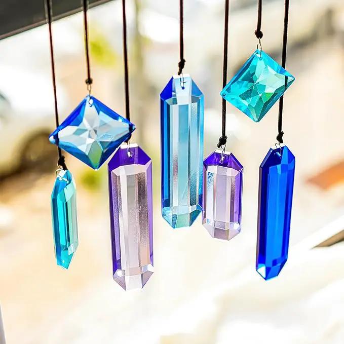 HDCRYSTALGIFTS Crystal Prisms Sun Catchers, 7PCS Blue Dreams Suncatcher Hanging Kit Rainbow Maker Pendant Ornaments for Indoor Window Outdoor Garden Christmas Tree Decor by GreenHaven Gardens