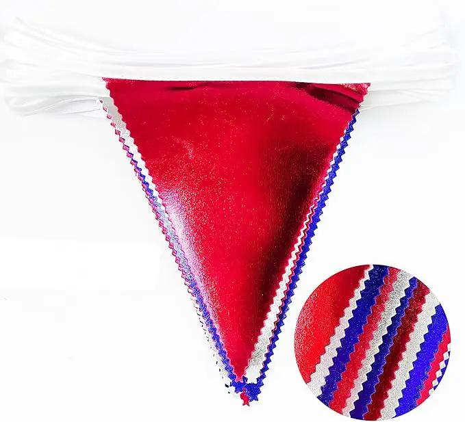 Red Blue Silver Party Decorations Metallic Fabric Triangle Pennant Banner Flag Bunting Garland for Graduations 4th of July American USA National Day Patriotic Veterans Birthday Outdoor Party Supplies by GreenHaven Gardens