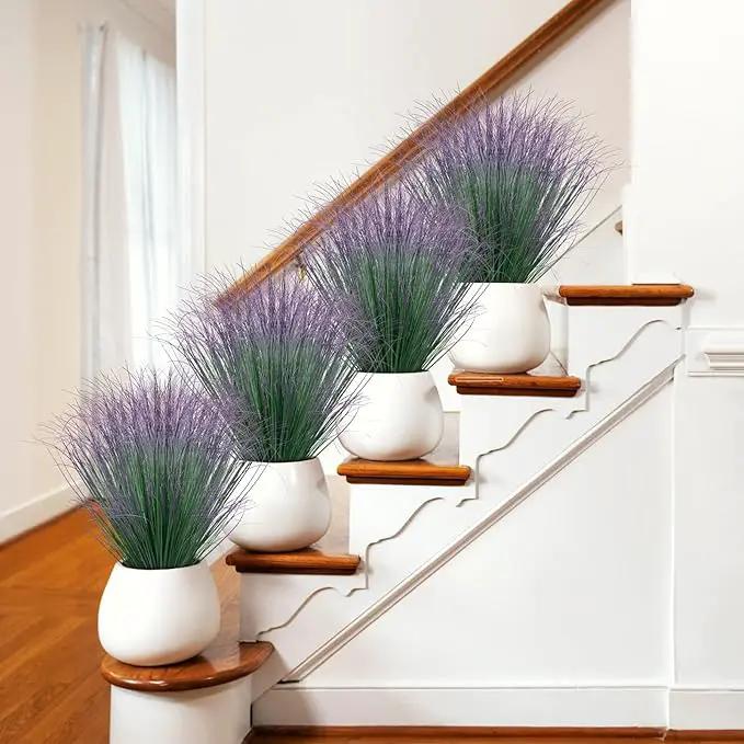 100Pcs Artificial Grass Plants, Faux Shrubs Wheat Grass, Artificial Tall Fake Plants for Outdoor Decor, Greenery Stems Weed for Room Indoor Home Decor（Green Purple Tail） by GreenHaven Gardens