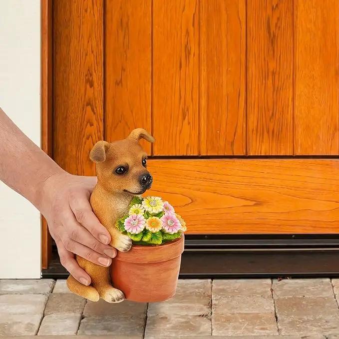 Muldale Solar Dog Statues Outdoor - Solar Powered Outdoor Dog Garden Statue - Hand Painted Floral Plant Pot Light Up by GreenHaven Gardens