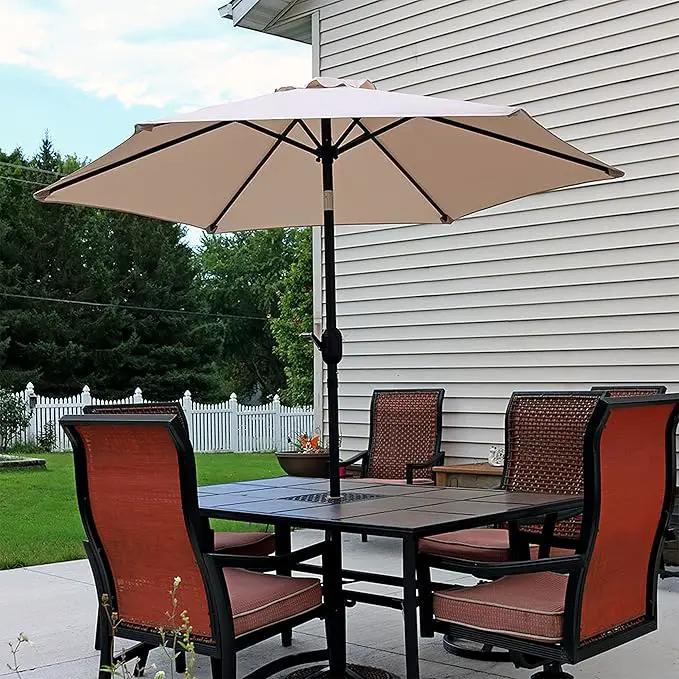 Sunnydaze Outdoor Patio Umbrella - Polyester Table Market Umbrella with Push-Button Tilt and Crank - 6 Sturdy Ribs - Beige - 7.5ft by GreenHaven Gardens