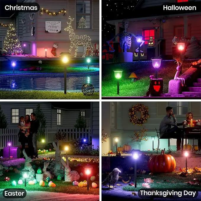 AOSEA 2 Pack Solar Pathway Lights Outdoor Waterproof - Auto RGB Color Changing Solar Lights, IP65, 12H Bright, Durable Plastic - Perfect for Garden & Walkway by GreenHaven Gardens
