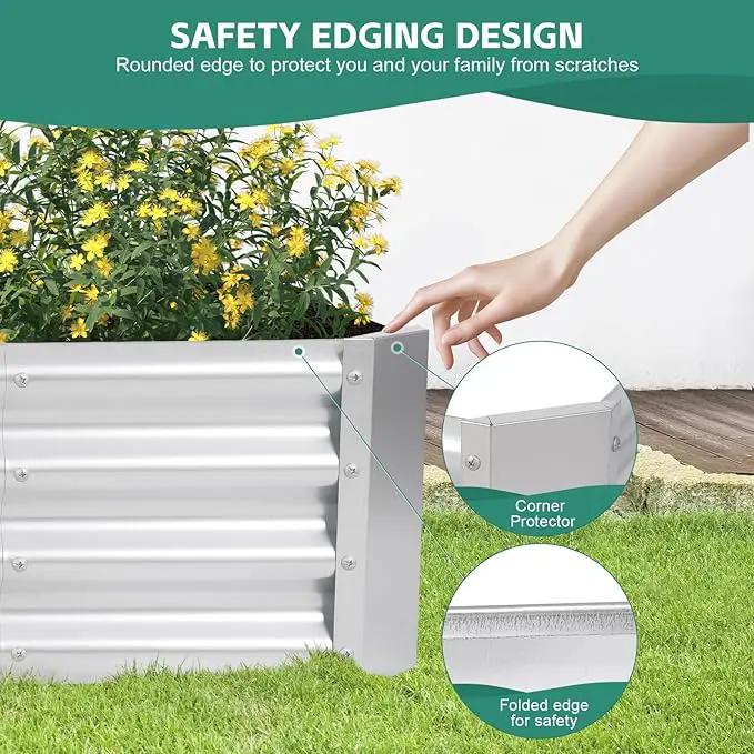 Galvanized Raised Garden Bed - 4x2x1ft Metal Garden Planter Box Outdoor | Steel Raised Bed Kit with Bracing Rods, Gloves for Gardening Vegetables Fruits and Flowers (Silver) by GreenHaven Gardens