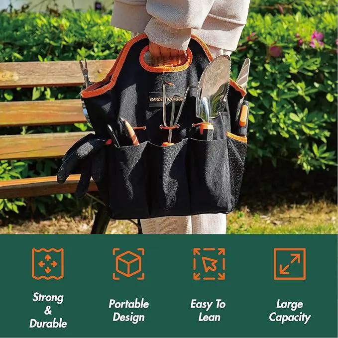 DTRK 8-Piece Large Garden Tool Set 304 Stainless Steel Garden Tool Kit with Handbag,Pruning Shears,Gloves Heavy Duty Gardening Hand Tools with Non-Slip Rubber Grip,Ideal Gifts for Women & Men Orange by GreenHaven Gardens