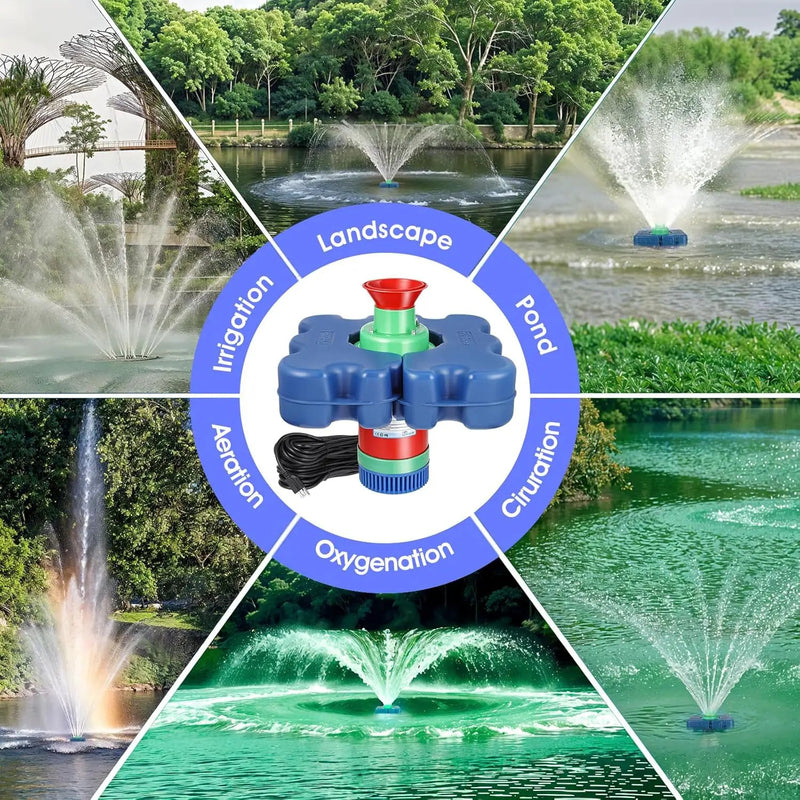 Pond Fountain Aerator with Time Controller-15000 GPH,110V 1HP 750W Floating Fountain Aeration System for Large and Small Ponds,Aerator Water Pump for Outdoor Ponds & Lakes with 15A/100FT Power Cord by GreenHaven Gardens