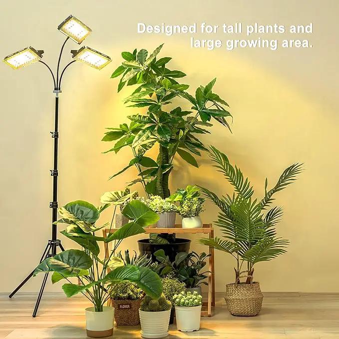 LBW Grow Light with Stand, Tri-Head LED Plant Light for Indoor Plants, Full Spectrum 150 LEDs, 3/6/12H Timer, 6 Dimmable Levels, 3 Switch Modes, Adjustable Tripod Stand 15-63 inches by GreenHaven Gardens