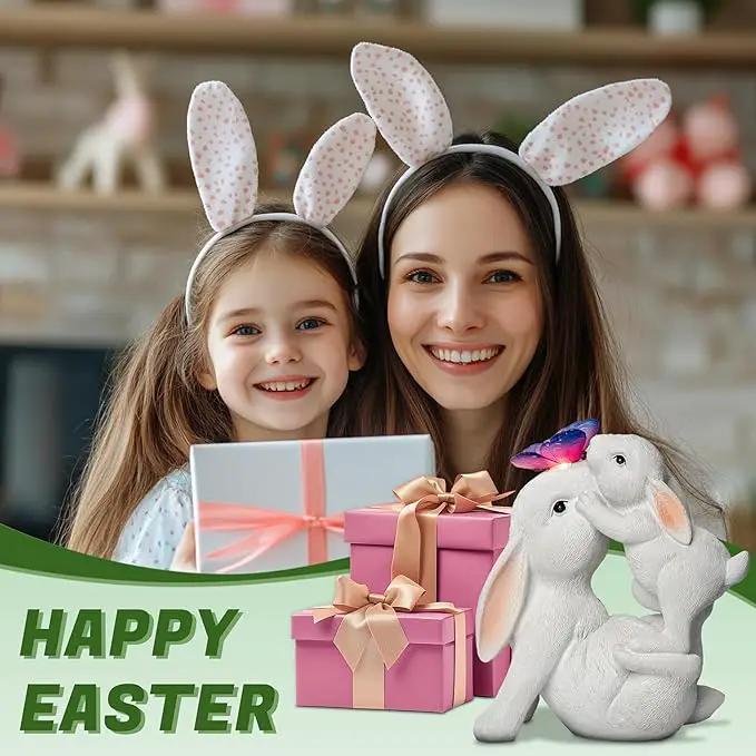 Easter Bunny Figurines Solar Garden Outdoor Statue with Butterfly Decorations Lights Easter Bunnies Decor Gifts for Women Mom Rabbit Statue for Outside Yard Patio Garden Lawn Ornament by GreenHaven Gardens