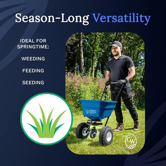 Charles Walters Equipment CW1500 Estate Style Broadcast Spreader for Spreading Fertilizer and More on Lawns, Sidewalks, and Driveways, 65lb Capacity, 31" x 32" by GreenHaven Gardens