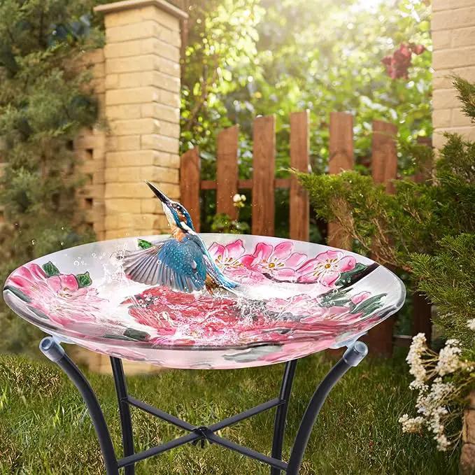 VCUTEKA Bird Baths for Outdoors, Glass Bird Bath with Metal Standing for Garden, Yards Patio Décor, Bird Lovers Gift, Cardinal Glass Birdbath Detachable (22" H * 18" W) by GreenHaven Gardens