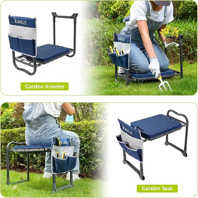 ikkle Garden Kneeler and Seat Gardening Stool Kneeler Folding Gardening Bench with Thicker Detachable Kneeling Pad and Tool Store Pouches (Blue) by GreenHaven Gardens