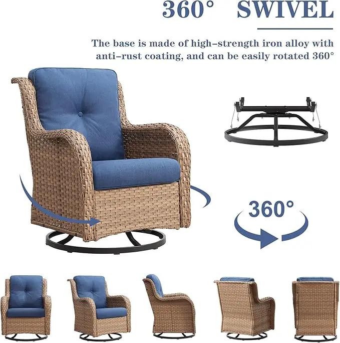 Outdoor Swivel Rocker Patio Chairs - 360 Degree Swivel Glider Seating 350LBS Weight Capacity Wicker Rocking Chairs Set of 2 with Removable Cushion for Porch Balcony Deck, Yellow/Blue by GreenHaven Gardens