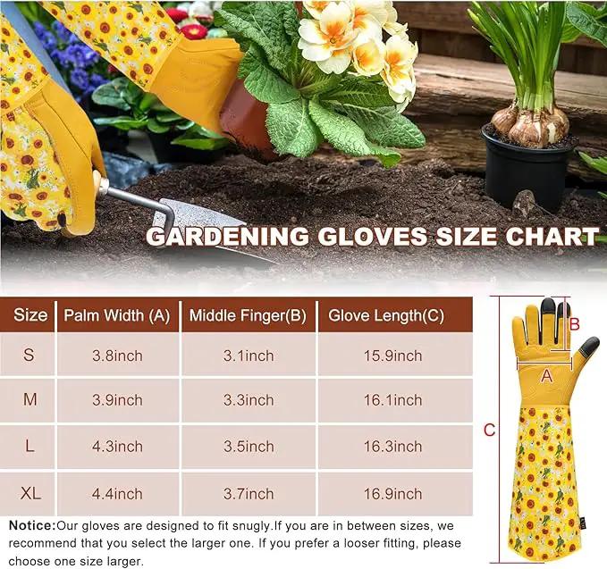 DLY Gardening Gloves for Women, Rose Gloves Gardening Thorn Proof, Long Garden Gloves for Women, Breathable Cowhide Leather Gauntlet (X-Large, Yellow by GreenHaven Gardens