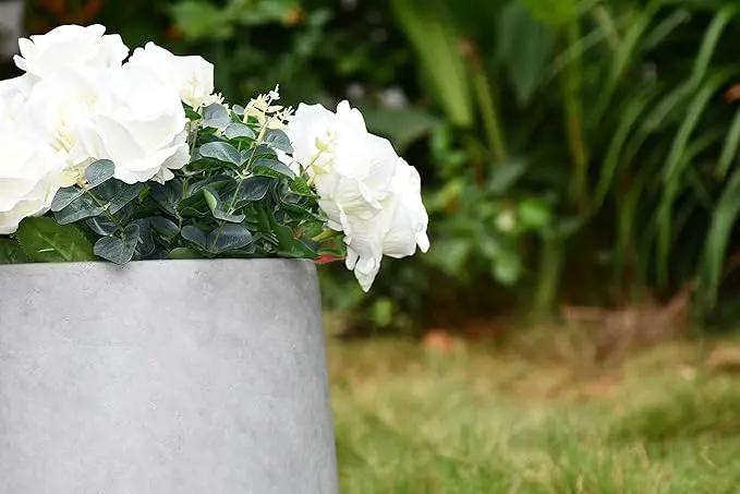 Kante 15.3" Dia Round Concrete Planter, Outdoor Indoor Large Plant Pots Containers with Drainage Hole and Rubber Plug for Home Garden Patio, Natural Concrete by GreenHaven Gardens