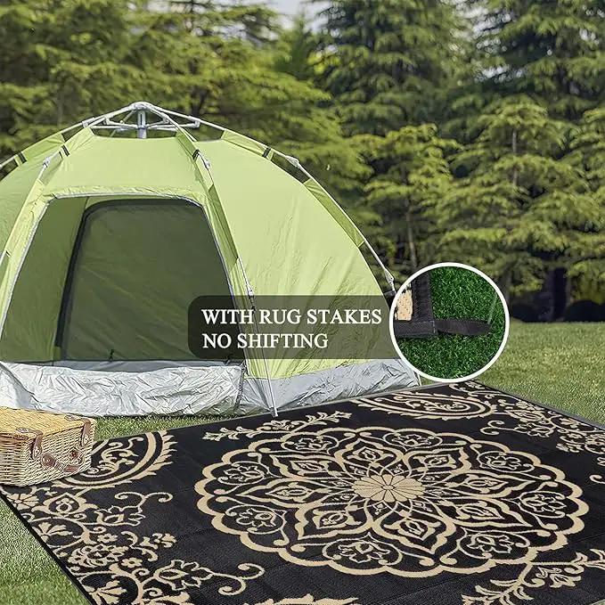 Pauwer Waterproof Outdoor Rug 6x9, Reversible Plastic Straw Patio Camping Rug, Indoor Outdoor RV Mat Carpet for Deck, Camper, Porch, Balcony, Backyard, Picnic, Boho Black Brown by GreenHaven Gardens
