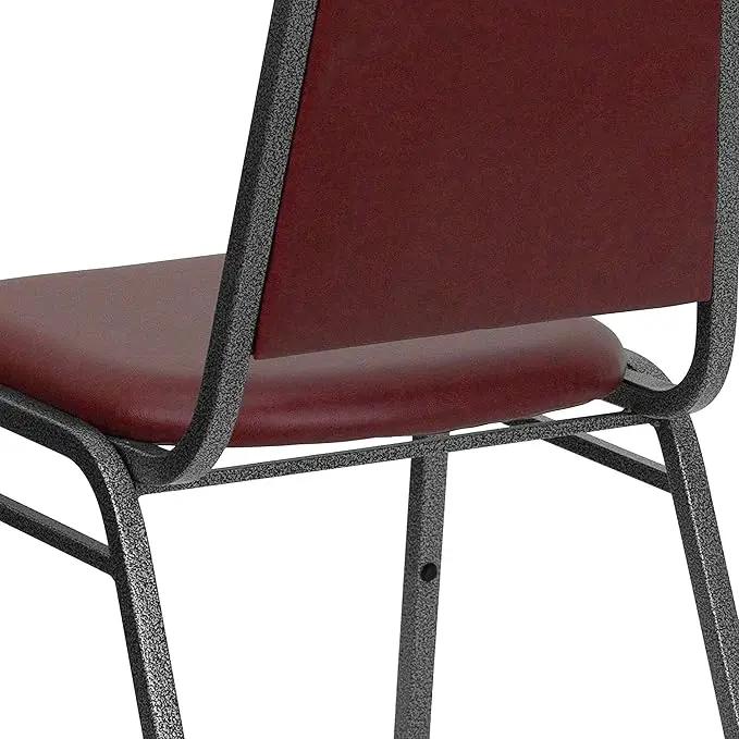 EMMA + OLIVER Trapezoidal Back Vinyl Stackable Banquet Chair, Multipurpose Stacking Chair with Padded Seat and Back, Burgundy/Silver by GreenHaven Gardens