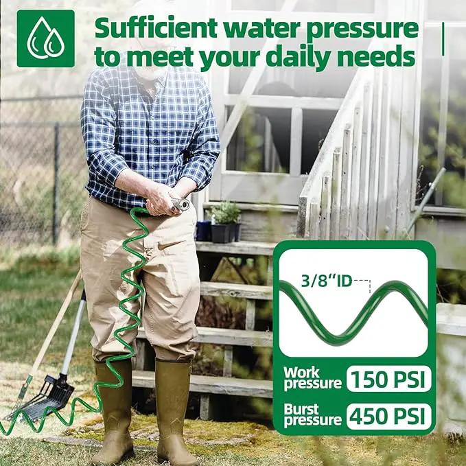 3/8" Lightweight Coil Garden Hose 50 FT, EVA Flexible Curly Water Pipes with 6-Pattern Spray Nozzle for Boat, Greenhouse, Yard, Patio, Green by GreenHaven Gardens