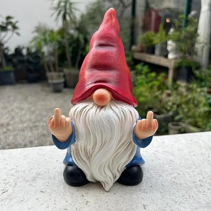 Middle Finger Gnome Statue 7.8in， Naughty Garden Gnome Statue Decoration and Lawn Ornament - Funny Garden Gnomes for Outdoor or Home Decor, Red, WSH004 by GreenHaven Gardens
