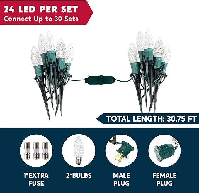 Joiedomi 30.75FT C9 Christmas Pathway Marker Lights, 24 LED Strawberry Stake Warm White Outdoor Faceted Walkway Decor with Connectable for Holiday Xmas Yard Garden Lawn by GreenHaven Gardens