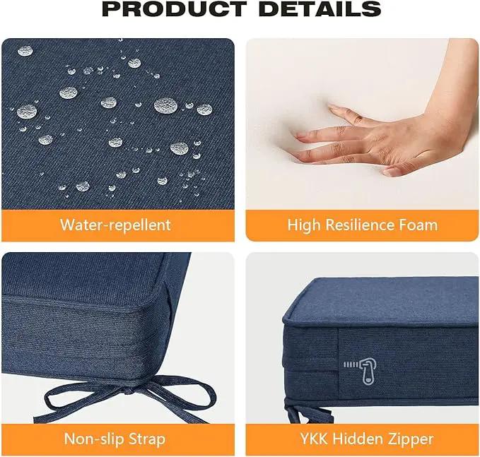 Sunbrella Square Corner Seat Cushions, 18.5" x 16" x 3", Set of 4, Indoor Outdoor Water Repellent Universal Chair Pads with Ties for Patio Furniture, Garden Dining Chairs, Specrtum Indigo by GreenHaven Gardens