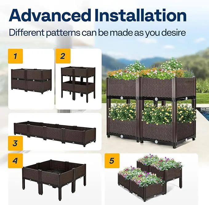 VIVOHOME 4 Packs Elevated Plastic Raised Garden Bed Planter Kit, Outdoor Planters Above Ground Flower Vegetable Standing Box for Patio Deck Porch W/Drainage Holes by GreenHaven Gardens