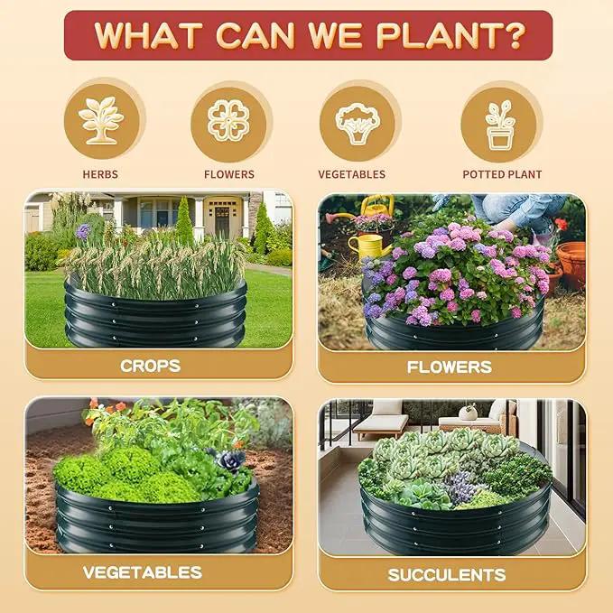 Durable Round Steel Raised Garden Bed Painted for Planting Vegetable/Herbs/Flowers/Trees at Backyard/Garden,or Baby Chicken,Christmas Tree Fence (Dark Green, 36 ins Diameter x 12 ins high) by GreenHaven Gardens