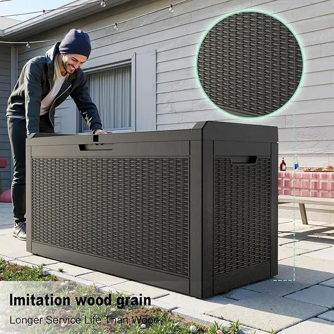 DRATO 60 Gallon Deck Box, Waterproof Resin Large Outdoor Storgae Box for Patio Furniture, Patio Cushions, Gardening Tools, Pool and Sports Supplies, Lockable by GreenHaven Gardens