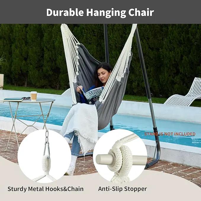 Hanging Hammock Chair Swing MAX 500 lbs Outdoor Hanging Chair with Footrest Indoor Swing Chair with Portable Steel Spreader Bar and Hardware Kit for Bedroom Living Room Patio Porch - Dark Grey by GreenHaven Gardens