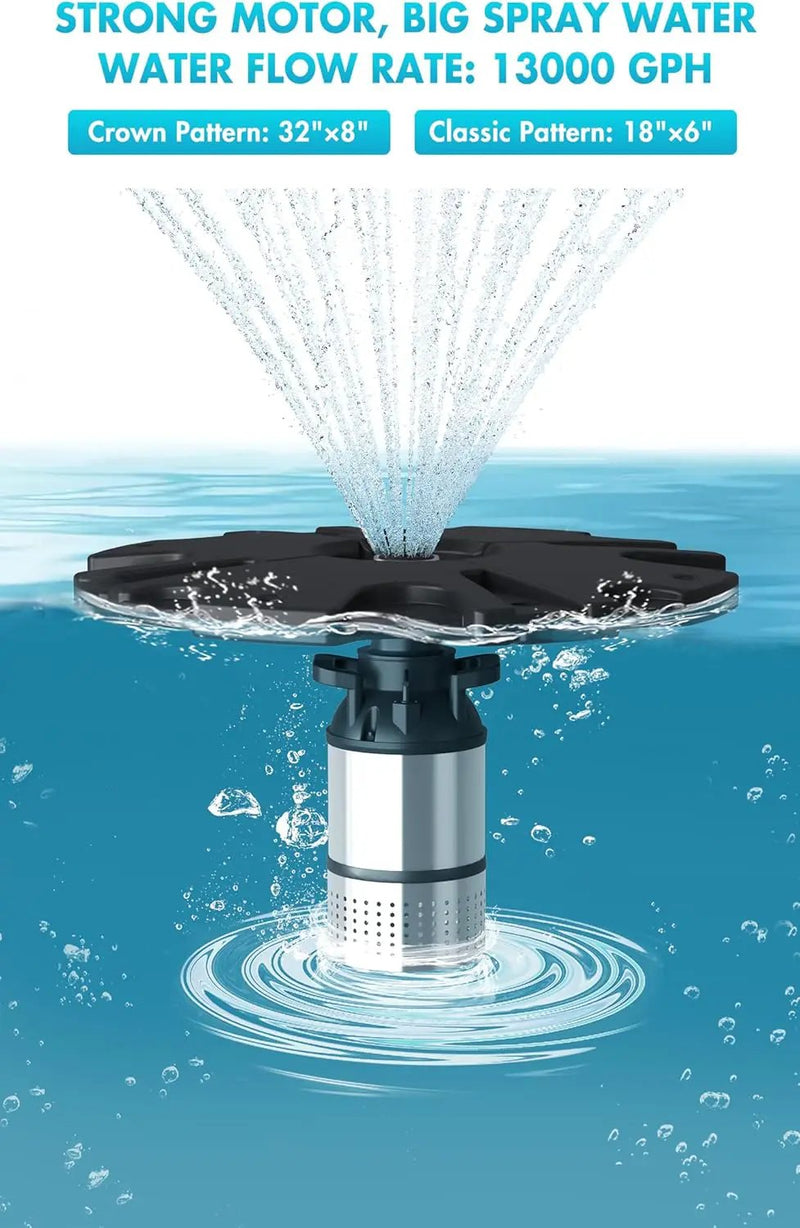 HQUA-FS01 110V, 1/2HP, OD(φ) 32” Large Pond Floating Fountain with 13000 GPH Fountain Pump, 100’ Power Cord, Two Spray Patterns 32'×12' and 18'×6' by GreenHaven Gardens