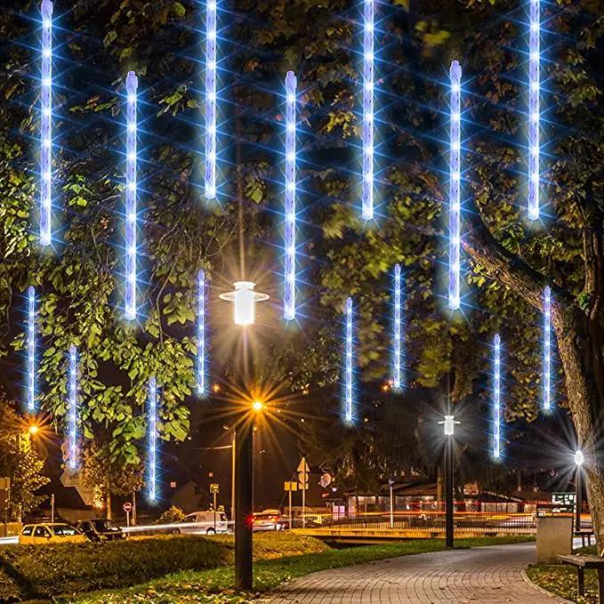 Dazzle Bright Christmas Lights Outdoor, 288LED Meteor Shower Rain Lights 12 Inch 8 Tubes, Waterproof Plug in Falling Icicle Light Christmas Decorations for Xmas Tree Yard House Decor (Blue) by GreenHaven Gardens