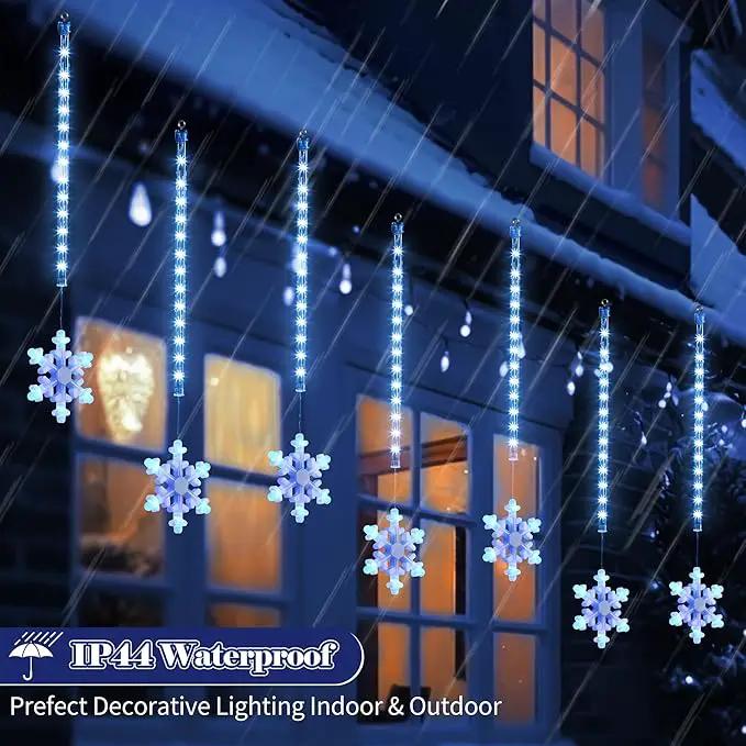 Enhon 2 Pack Meteor Shower Snowflake Lights Outdoor with Timer, Total 480 LED 12in 16 Tube Connectable Waterproof Meteor Rain Drop Christmas Light with Snowflake for Xmas Tree Roof Garden(Blue) by GreenHaven Gardens
