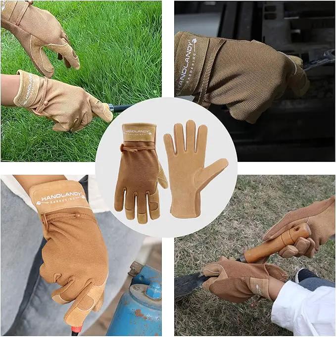 HLDD HANDLANDY Work Gloves for Women and Ladies, Leather Gardening Gloves Flexible Mechanic Working Gloves by GreenHaven Gardens