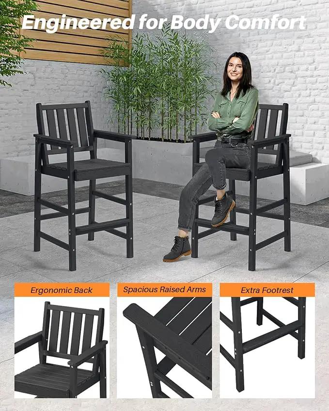 5-Piece HDPE Patio Bar Set, Rectangular Bar Height Table and 4 Adirondack Bar Chairs, All Weather Outdoor Bar Stools Set, Outdoor Bar Table and Chairs Set for Balcony, Pool, Porch, Obsidian by GreenHaven Gardens