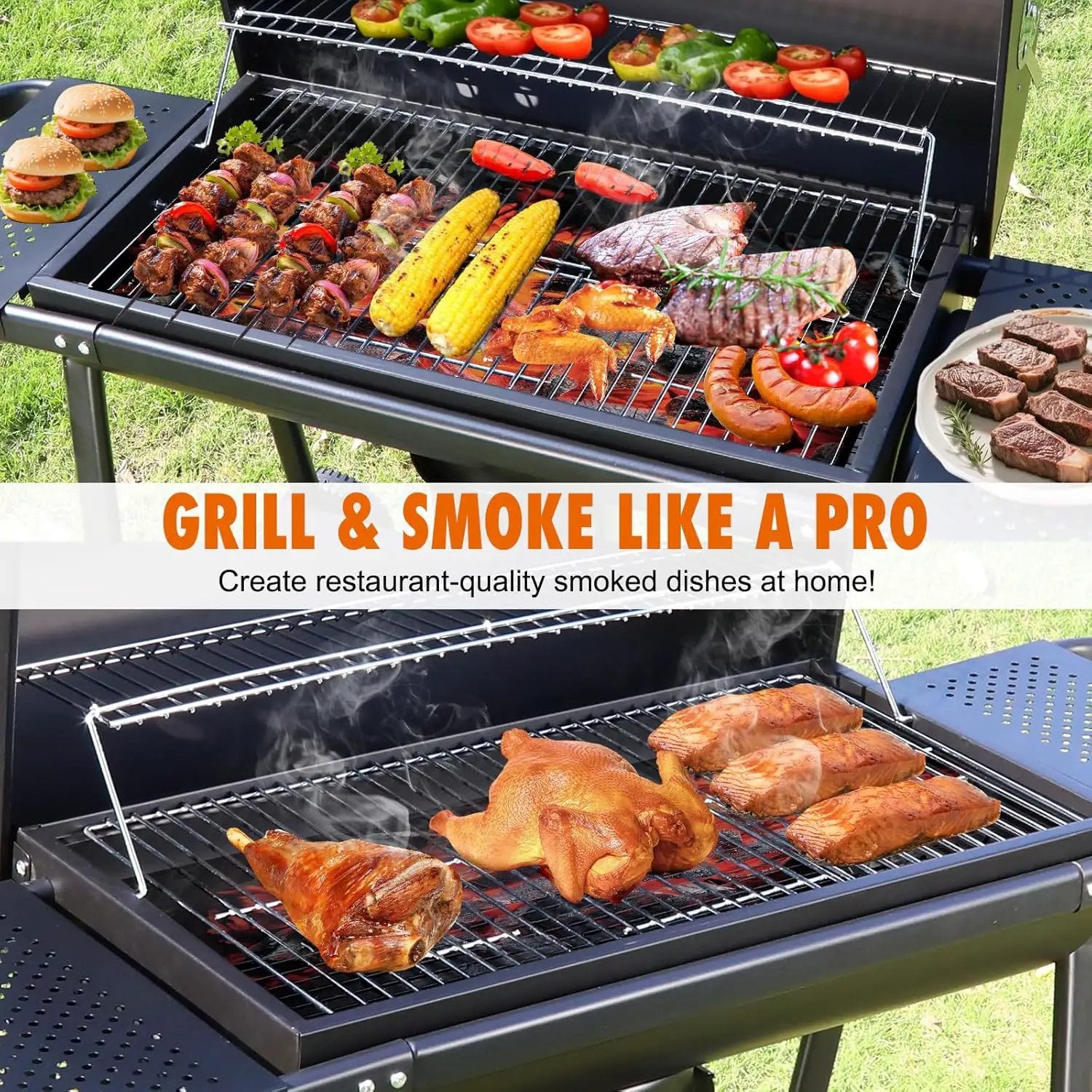 Realcook BBQ Barrel Charcoal Grill: Spacious Premium Outdoor Barbecue Grills with Side Tables - Perfect for Outdoor Cooking Backyard Grilling Patio Tailgating Camping Picnic and Party by GreenHaven Gardens
